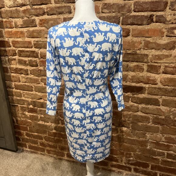 Lilly Pulitzer Christie Dress Tusk In The Sun Size M- Bay Blue Elephant Print - Picture 4 of 7